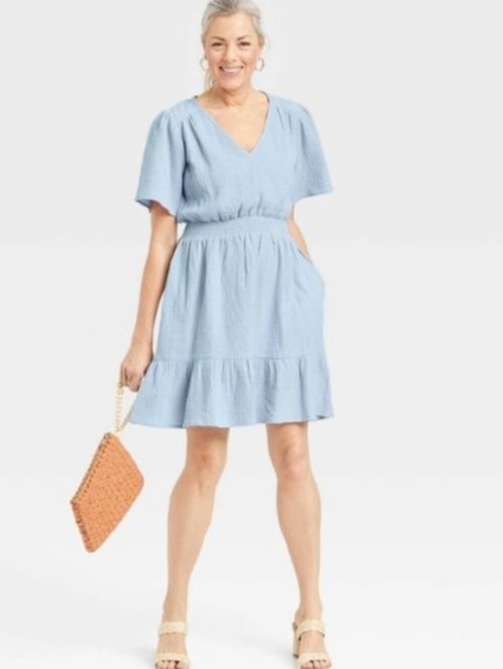 Knox Rose Short Flutter Sleeve Gauze Dress With Pockets New With Tags
